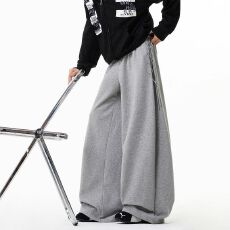 批发美式绑带设计运动卫裤<b class='q'>男</b>女冬重磅hiphop微喇长裤复古宽松阔腿裤子