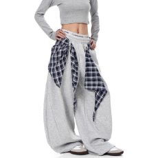 批发纯棉复贝贝绒】 加绒新视觉阔腿裤<b class='q'>男</b>女宽松垂感休闲拖地长裤日系