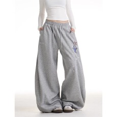批发美式复古辣妹星星刺绣卫裤<b class='q'>男</b>女2025新款宽松显瘦百搭阔腿裤