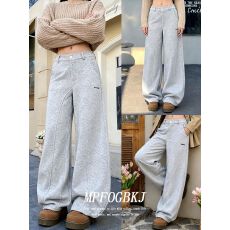 批发纯棉华棉西装腰头休闲裤女2025早<b class='q'>春</b>新款百搭加厚阔腿镰刀卫裤