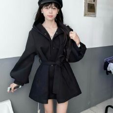 批发潮流显瘦2025新年红色战衣<b class='q'>春</b>秋设计感连帽收腰薄款中长款呢子大衣