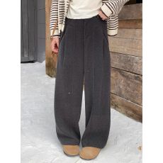 批发休闲百搭显瘦毛呢直筒休闲裤遮肉半松紧腰西装阔腿裤