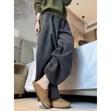 批发【380g星空呢】灰色加厚毛呢阔腿裤子大码秋冬休闲运动卫裤梧桐裤