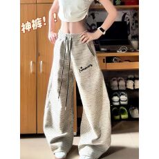 批发【广州原版面料400克】条纹休闲裤女2025秋冬宽松直筒阔腿裤