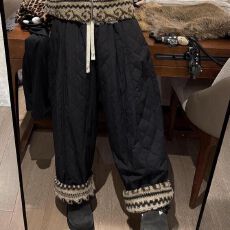 批发（夹棉加绒）冬季保暖摇粒绒翻边拼接葫芦纹直筒长裤女休闲裤