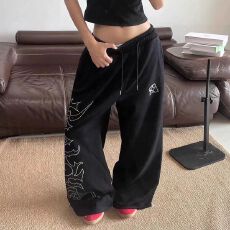 批发烫钻华棉复合牛奶丝】运动裤女艺汐秋冬宽松爵士舞高腰街舞卫裤子