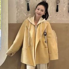 批发冬天千金穿搭高级感超好看小个子黄色毛呢外套韩系双面呢大衣气质