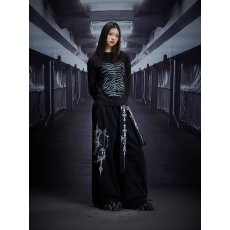 批发欧韩高质量纯棉华棉休闲裤图腾<b class='q'>印花</b>可拆飘带多穿法高街休闲裤子女