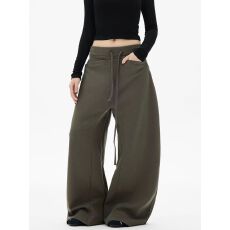 批发纯棉质量】抽绳新风格阔腿纯色休闲卫裤<b class='q'>男</b>女宽松垂感拖地运动长裤