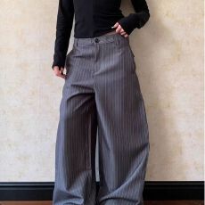批发250克条纹半松紧西裤】春秋街头先锋条纹低腰<b class='q'>西装</b>裤宽松阔腿长裤