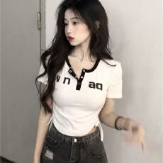 纯棉 32支 设计感小众夏季辣妹修身抽绳短款上衣