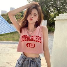 批发纯棉 美式<b class='q'>运动</b>背心T恤女春夏新款辣妹风字母