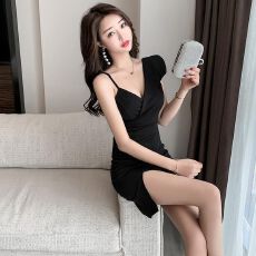 批发2026夏季新款包臀裙晚礼服吊带<b class='q'>开叉</b>气场露肩女王紧身性感<b class='q'>连衣裙</b>