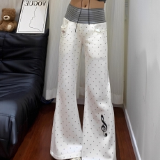 批发薄款+加绒 纯棉复合 日系波点卫裤女秋<b class='q'>冬</b>加绒加厚学生长裤