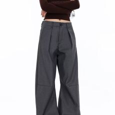 批发美式十八先生褶皱弯刀西裤宽松垂坠感休闲微喇cleanfit长裤子<b class='q'>男</b>女