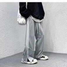 批发高街排扣运动裤<b class='q'>男</b>春秋季宽松条纹直筒卫裤港风潮牌ins阔腿休闲裤