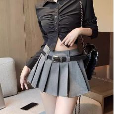 批发灰色性感甜辣妹高腰a字百褶裙女春夏小个子jk裙半身迷你超短裙子