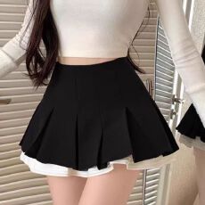 批发防走光高腰黑色<b class='q'>西装</b>短裙女春夏甜辣学院风百褶裙辣妹a字半身裙子