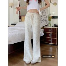 批发【立体腰头】碎花微喇裤女装松紧腰抽绳休闲裤春夏百搭拖地裤<b class='q'>长裤</b>