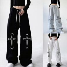 批发春秋新款休闲裤嘻哈运动裤女宽松<b class='q'>长裤</b>hiphop高腰百搭抽绳裤卫裤