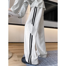 批发美式重磅条纹卫裤男女2025秋潮牌宽松垂感运动<b class='q'>长裤</b>直筒阔腿休闲裤