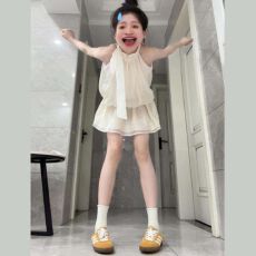 批发【原版做工原版面料+内里】法式白色无袖挂脖吊带<b class='q'>连衣裙</b>子女夏季