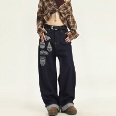 批发2026美式复古垂感直筒宽松慵懒cleanfit拖地丹宁<b class='q'>牛仔裤</b>男女显瘦潮