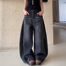 批发美式高街水洗直筒<b class='q'>牛仔裤</b>男女宽松cleanfit阔腿百搭拖地长裤