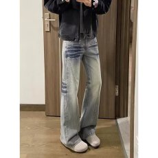 批发美式水洗磨白<b class='q'>牛仔裤</b>男女春秋2026款抓纹宽松显瘦阔腿拖地裤子潮
