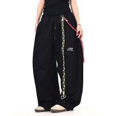 批发400克复合配绑绳 松紧腰休闲长<b class='q'>裤</b>女2026春夏复古宽松直筒长<b class='q'>裤</b>