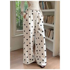 批发白色波点阔腿裤子女2026春季新款直筒宽松垂感<b class='q'>休闲裤</b>