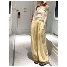 多巴胺波点黄色休闲裤子女夏季薄款2026新款宽松直筒小个子阔腿裤