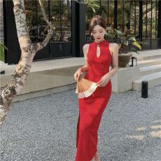 批发性感黑色改良旗袍<b class='q'>连衣裙</b>女夏季2026款名媛风高开叉修身显瘦包臀裙