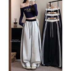 批发S-6XL美式潮牌弯刀裤男<b class='q'>女</b>春夏高腰宽松撞色侧条新款休闲裤子