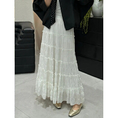 批发有内衬2026春夏新款法式长款<b class='q'>白色</b>绝美大摆伞裙A字网纱蕾丝蛋糕裙