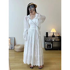 批发有内衬夏季新款法式立体花朵刺绣<b class='q'>白色</b><b class='q'>长裙女</b>松紧腰遮胯显瘦大摆裙