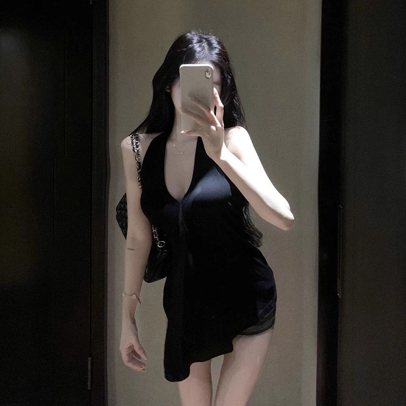 모방 면 핫걸 디자인 센스 행침 목 조끼 여성 여름 빅 브이 넥 불규칙 순수한 욕망 슬립 맨위