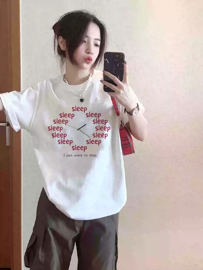 경관 그림 21 순면 210 그램 여름 드레스 한 부서 반팔 티셔츠 여성 한국 스타일 루즈핏 빅 사이즈 프린트