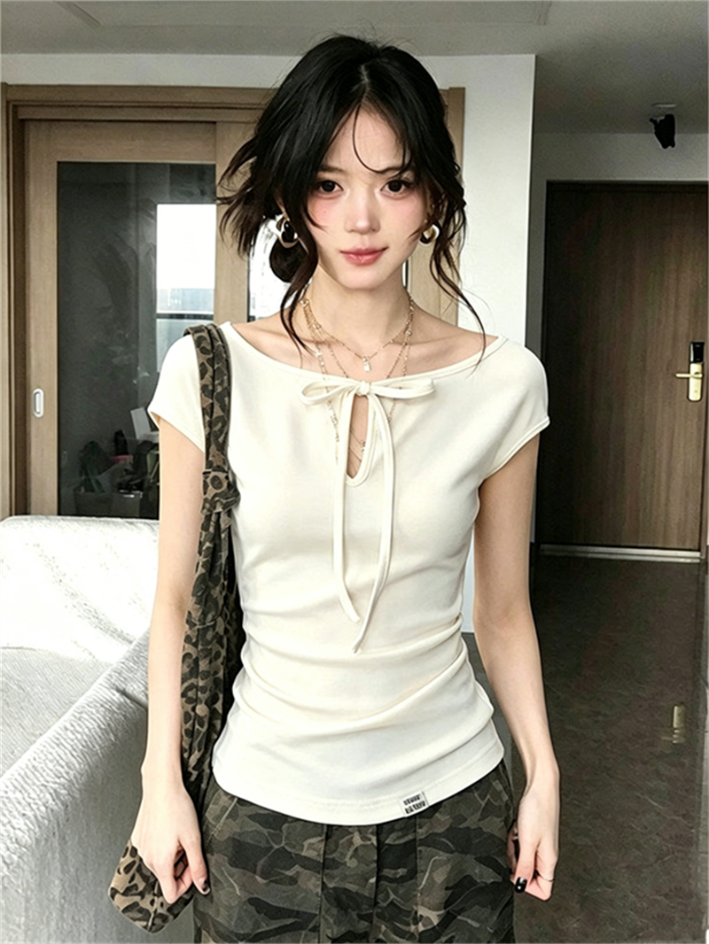 사람들 면 260 그램 순수한 욕망 바람 디스플레이 화이트 홀로우 아웃 레이스업 반팔 티셔츠 여름 새로운 연령 감소 몸매 가꾸기 맨위