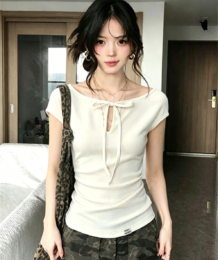 사람들 면 260 그램 순수한 욕망 바람 디스플레이 화이트 홀로우 아웃 레이스업 반팔 티셔츠 여름 새로운 연령 감소 몸매 가꾸기 맨위