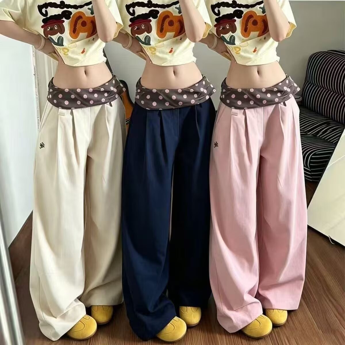 아메리칸 레트로 캐주얼 바지 여성 봄 가을 새로운 루즈핏 슬림해 보이는 다용도 스트레이트 와이드 레깅스 바지