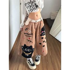 批发美式复古可爱植绒猫咪直筒<b class='q'>牛仔裤</b>女2026夏季新款宽松显瘦长中裤