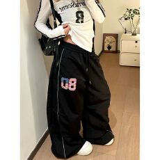 批发美式复古速干工装裤女夏薄款运动伞兵裤阔腿宽松爵士舞<b class='q'>裤子</b>长裤潮
