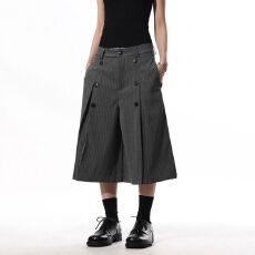 批发春夏老钱风解构排扣<b class='q'>七分裤</b>西裤男女款垂感休闲设计感阔腿短裤