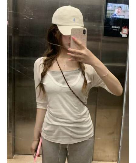 경관 그림 주간 실크 리브 원본 컬러 짜임 기사 아메리칸 핫걸 화이트 조끼 스택 착용 캐주얼 투피스 세트