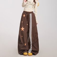 批发辣到中暑美式辣妹街头<b class='q'>嘻哈</b>风星星条纹阔腿速干<b class='q'>裤</b>宽松垂坠感休闲<b class='q'>裤</b>