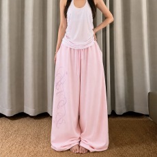批发美式粉色烫钻运动裤卫裤女夏季宽松阔腿裤百搭<b class='q'>休闲裤</b>jazz爵士舞裤