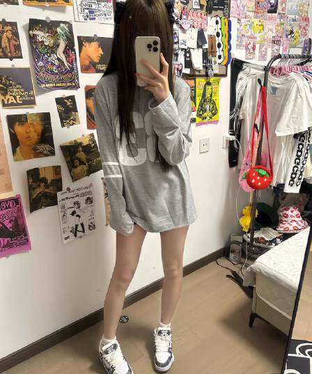 소매 당겨서 번들 기사 19 지점 220 그램 순면 긴팔 티셔츠 여성