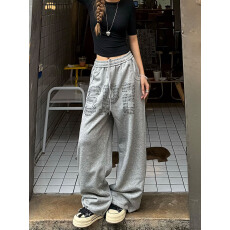 批发美式复古金属烫钉阔腿卫裤男女秋季宽松百搭baggy休闲<b class='q'>运动</b>裤潮流