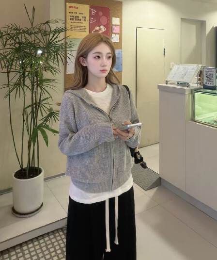 양 플러시 3 차원 후아 남편 그리드 후드 오픈 가디건 여성 레저 다용도 양모 재킷